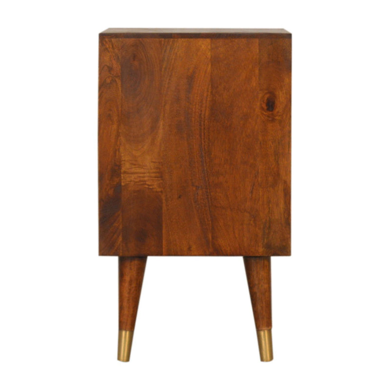 Brass And Solid Wood Geometric Brass Inlay Two Drawer Nightstand - Brown