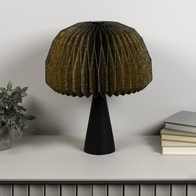 Ribbed Geometric Bedside Lamp With Dome Shade - Black