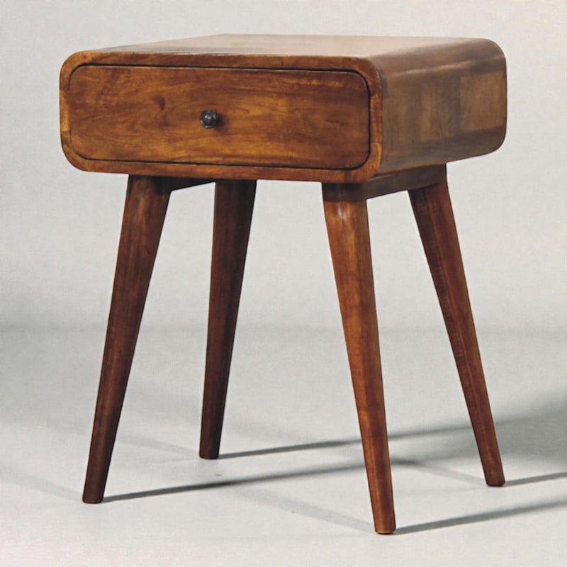 22" Solid Wood Round One Drawer Nightstand - Chestnut