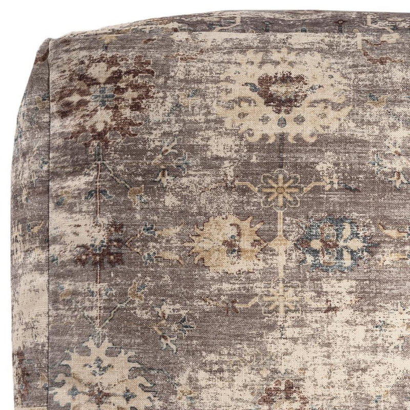 Upholstered Medallion Pouf Ottoman - Ivory / Taupe