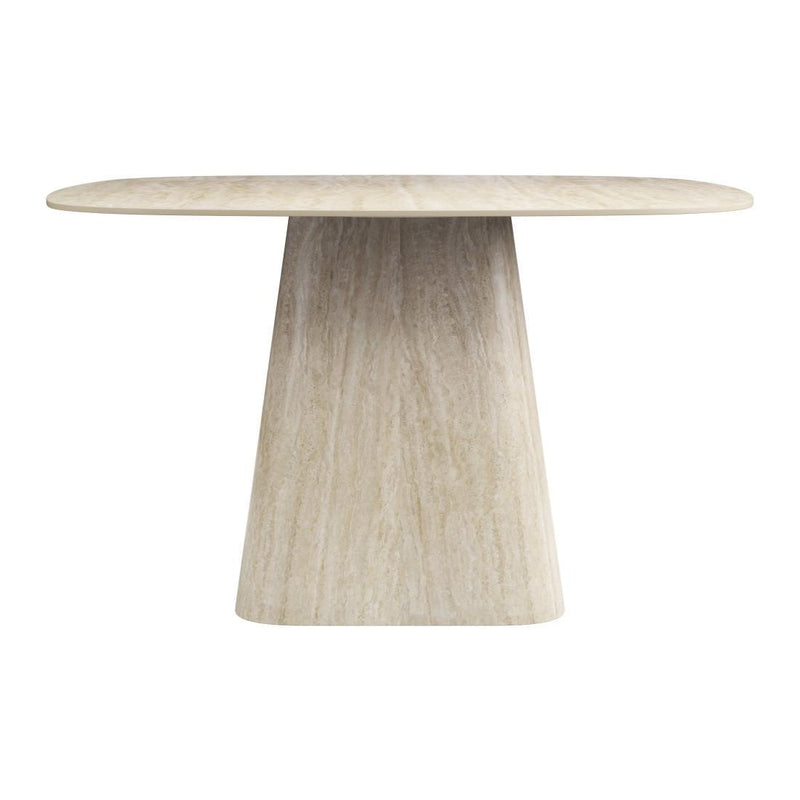Sintered Stone And Wood Pedestal Base Square Dining Table - Natural