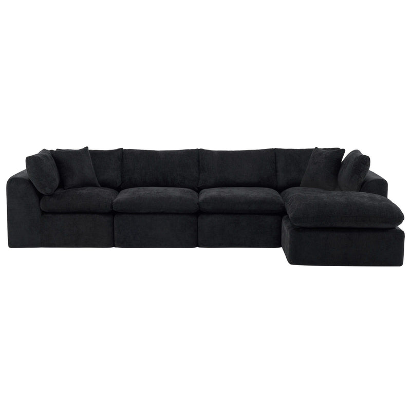 Chenille Modular Sofa Chaise With Ottoman Toss Pillows (725200) - Black