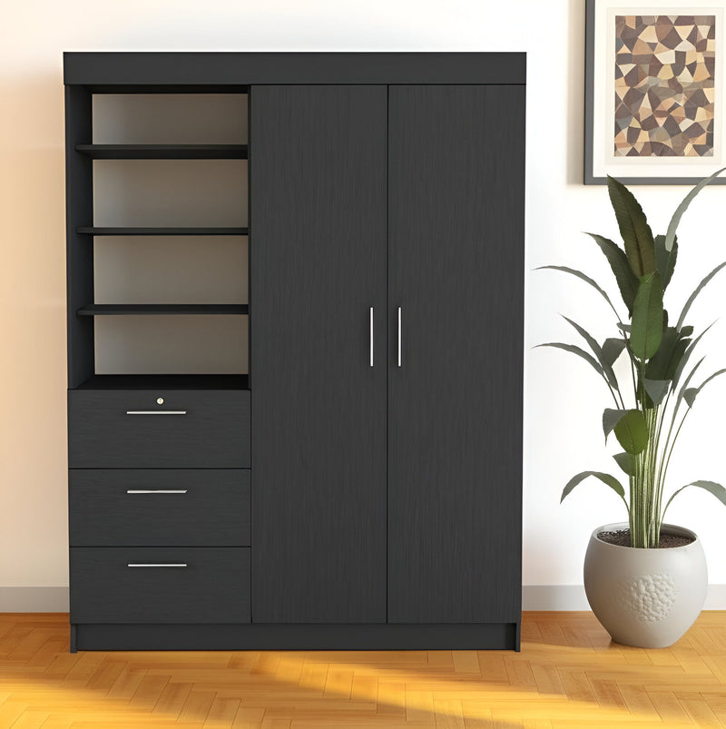 79" Wood Two Door Three Drawer Combo Dresser - Black