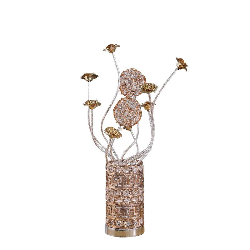 Metal And Acrylic Flowers Bedside Lamp - Silver And Rose Gold