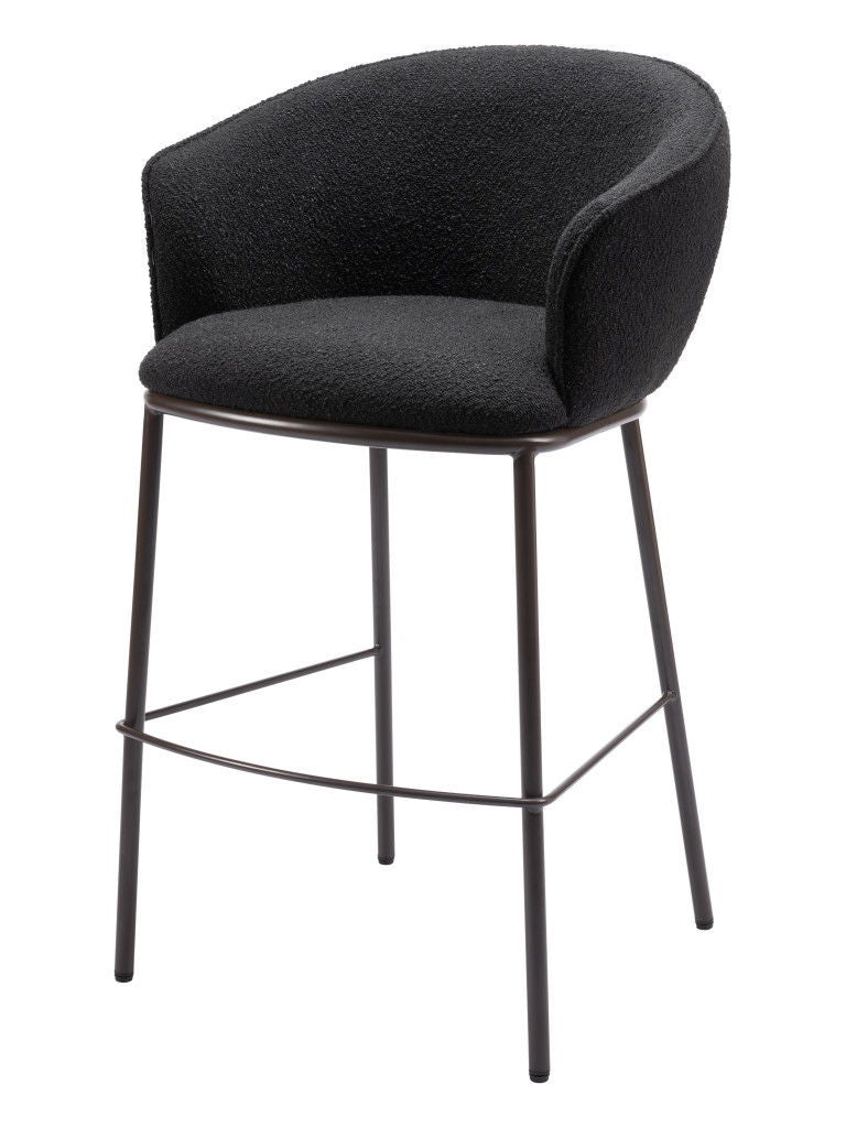 30" Shearling And Steel Bar Height Bar Chair - Black / Bronze
