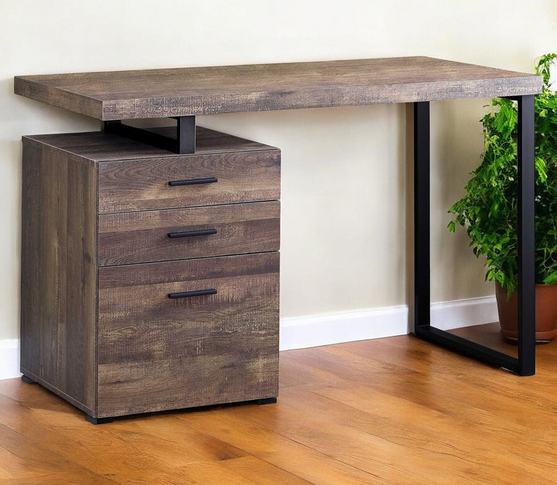 23.8" x 47.3" x 30" Computer Desk With Three Drawers - Brown And Black