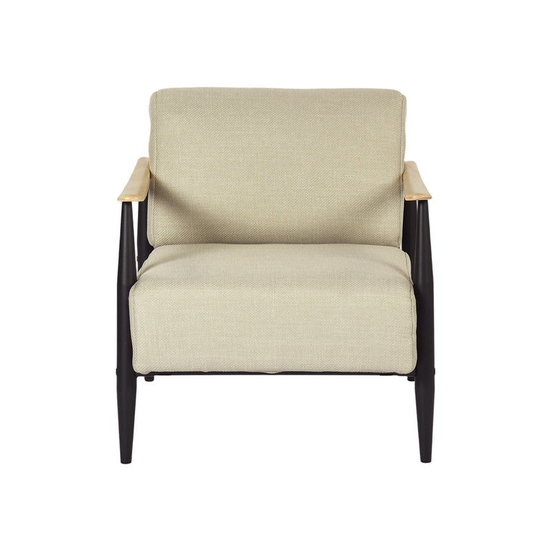 Upholstered Cushion Solid Wood Arm Chair - Beige / Black / Natural