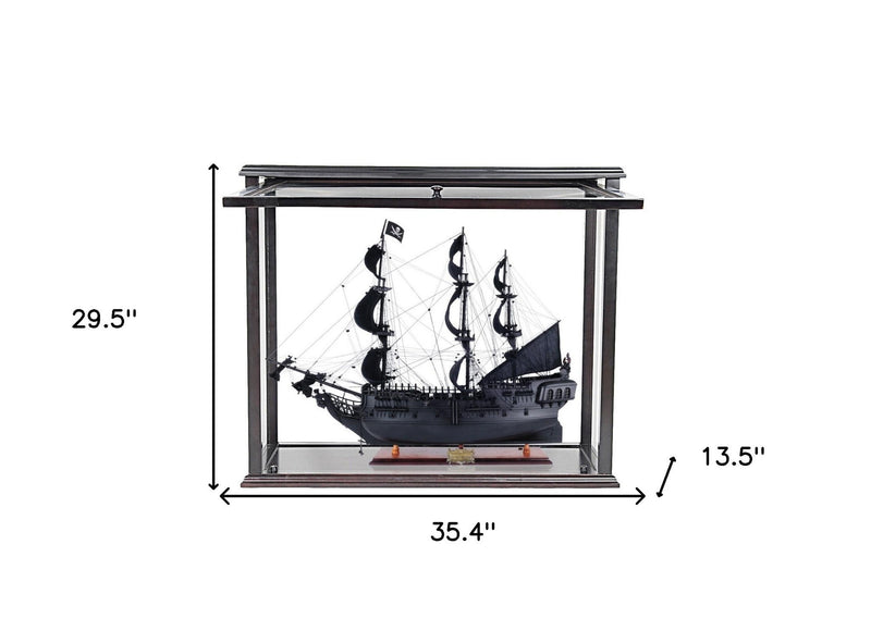 Hand Painted Pirate Medium Open Display Case Model Boat - Black / Pearl