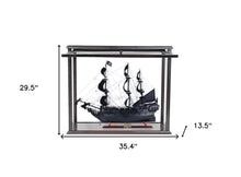 Load image into Gallery viewer, Hand Painted Pirate Medium Open Display Case Model Boat - Black / Pearl
