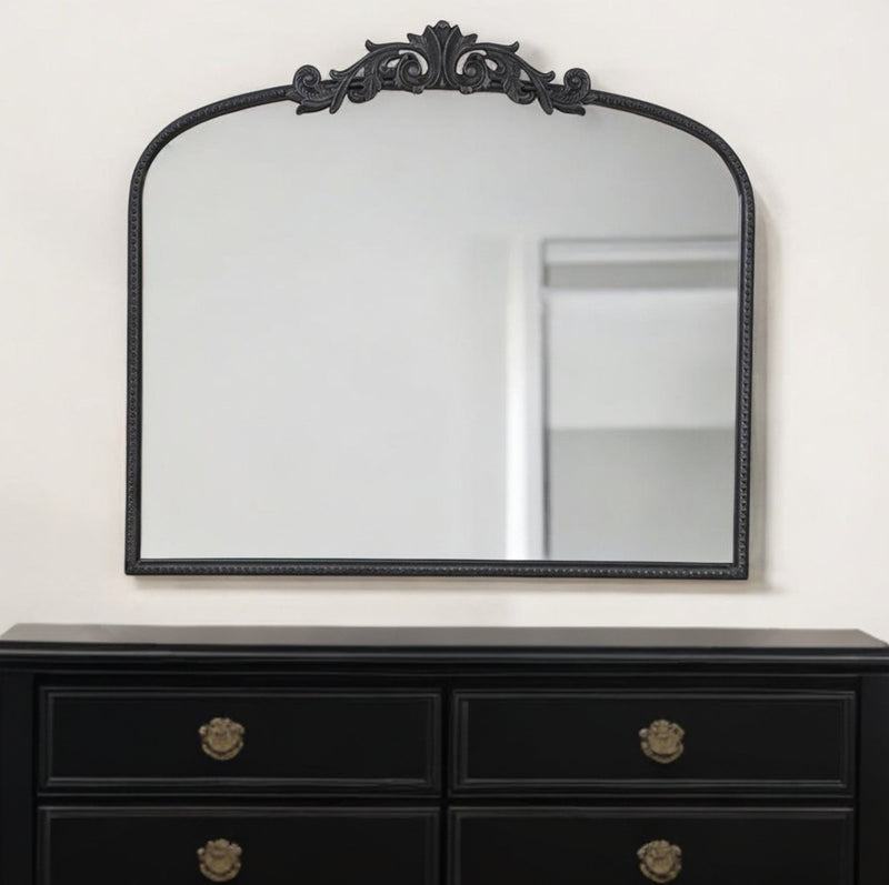 31" Arch Iron Framed Accent Mirror - Black