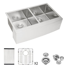 Load image into Gallery viewer, Double Bowl Farmhouse Sink, Stainless Steel Apron Front Kitchen Sink 16 Gauge - Brushed Nickel
