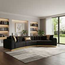 Load image into Gallery viewer, Velvet Curved Three Piece Sectional With Toss Pillows - Black
