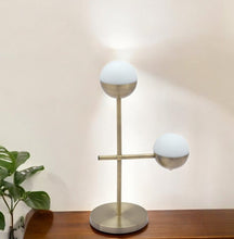 Load image into Gallery viewer, 69" Brass Metal Bedside Table Lamp With Off White Globe Shade
