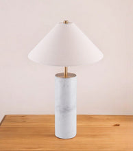 Load image into Gallery viewer, 55" White Metal Bedside Table Lamp With Beige Empire Shade
