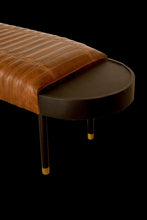 Load image into Gallery viewer, Warm Brown Leather And Solid Wood Bench
