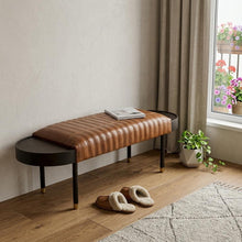 Load image into Gallery viewer, Warm Brown Leather And Solid Wood Bench
