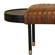 Load image into Gallery viewer, Warm Brown Leather And Solid Wood Bench
