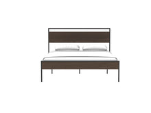 Load image into Gallery viewer, Ceres Metal Bed, Black with Walnut Wood Headboard&amp;Footboard, Queen
