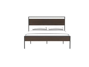 Ceres Metal Bed, Black with Walnut Wood Headboard&Footboard, Queen