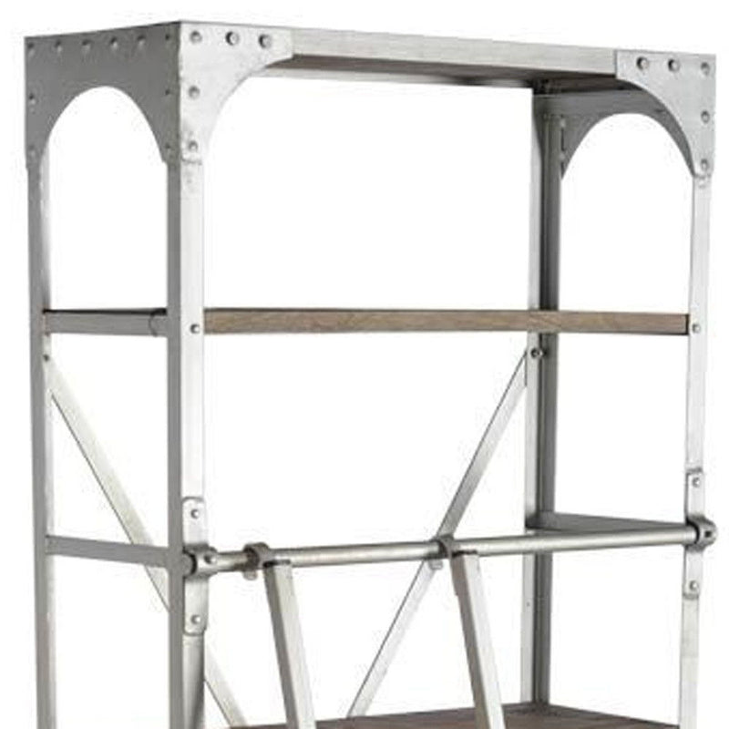 Five Tier Library Bookcase With Two Drawers - Light Brown / Nickel