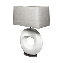 Load image into Gallery viewer, 27" White Geometric Table Lamp With Gray Shade
