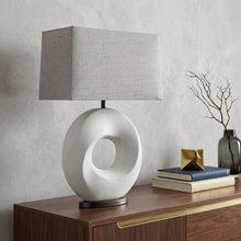 Load image into Gallery viewer, 27" White Geometric Table Lamp With Gray Shade
