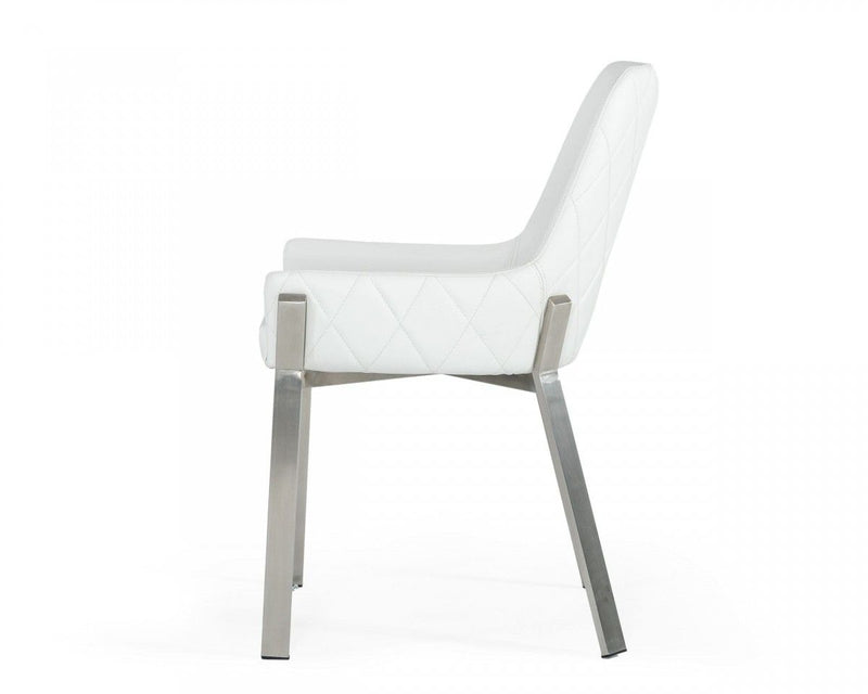 Upholstered In Faux Leather Dining Arm Chair - White
