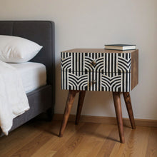Load image into Gallery viewer, 23" Modern Solid Wood Geometric Bone Inlay Two Drawer Nightstand - Black
