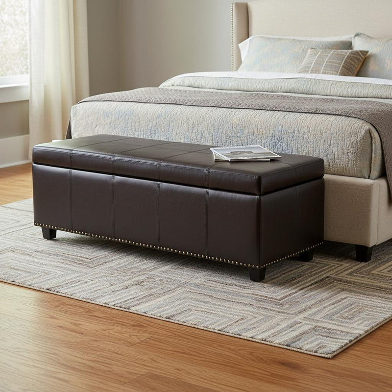 Coffee Upholstery Storage Ottoman - Dark Brown