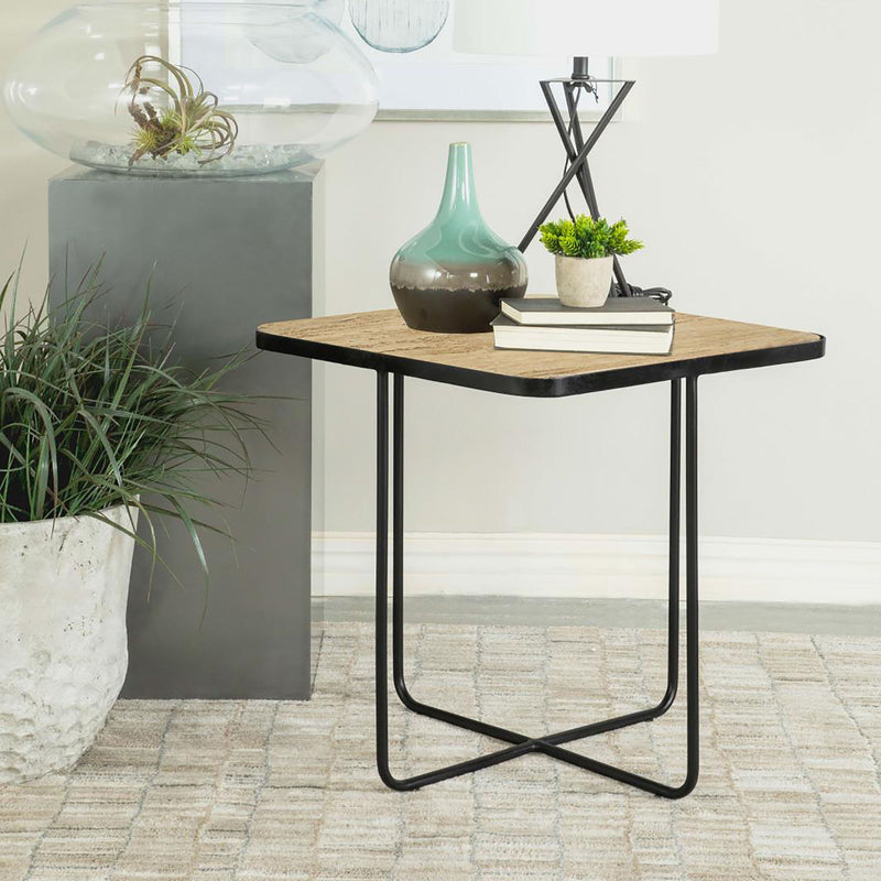 Travertine Accent Table Geometric Design - Brown