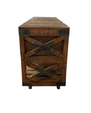 Load image into Gallery viewer, Solid Wood Distressed Wheel Console Table With Shelves And Drawers - Brown And Black
