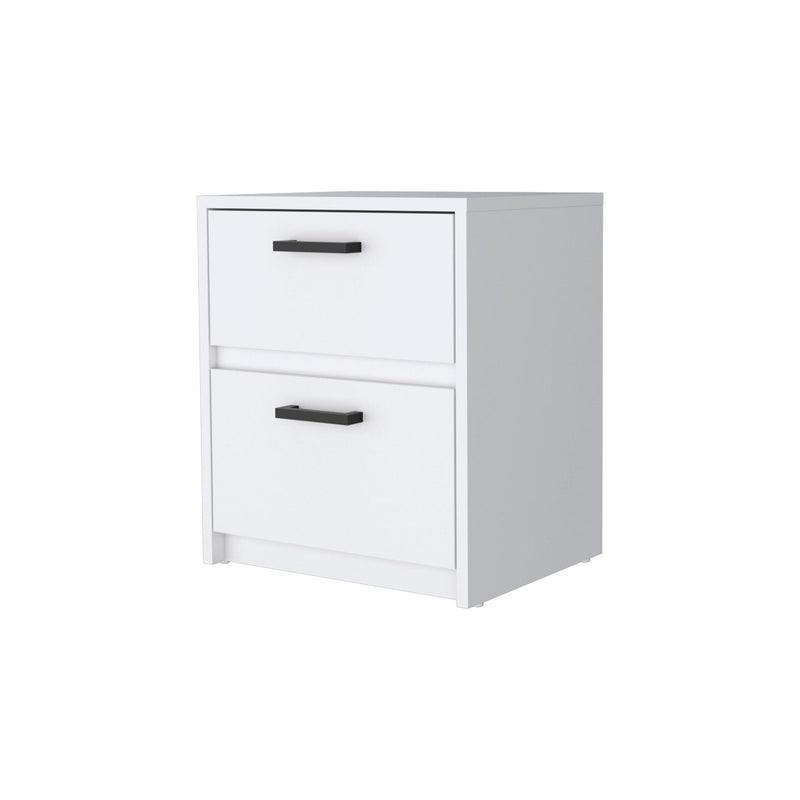 15.7" x 12.7" x 18.6" Two Drawer Nightstand With Integrated Tech - White