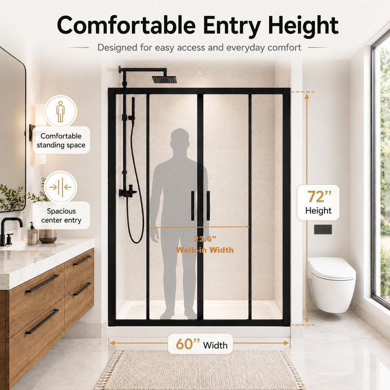 Double Framed Sliding Shower Door - Matte Black