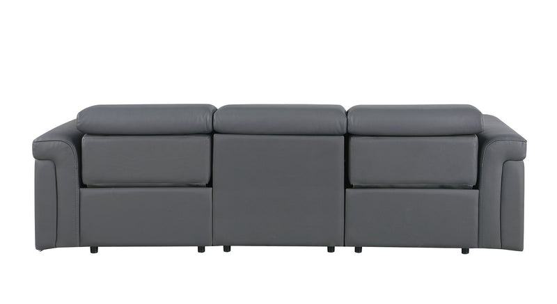 Top Grain Leather Reclining Metal USB Sofa (720359) - Dark Gray