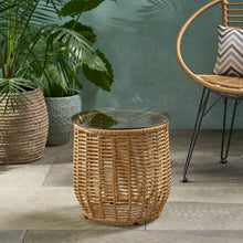 Load image into Gallery viewer, Boho Arias - Side Table With Tempered Glass Top And Rattan Wrap
