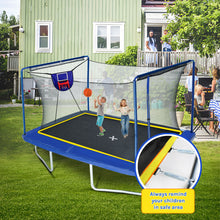Load image into Gallery viewer, New Yc 8Ft By 12Ft Rectangular Trampoline With Basketball Board, Ball Inflater And Ladd Astm Standard Tested And Cpc Certified - Blue
