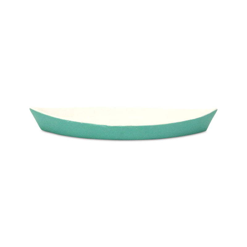 10" Cast Iron Oval Boat Shaped Tray - Aqua / White