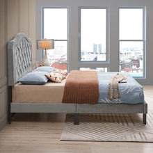 Load image into Gallery viewer, Queen Platform Upholstered Bed Button Tufted With Curve Design, Strong Wood Slat Support - Gray
