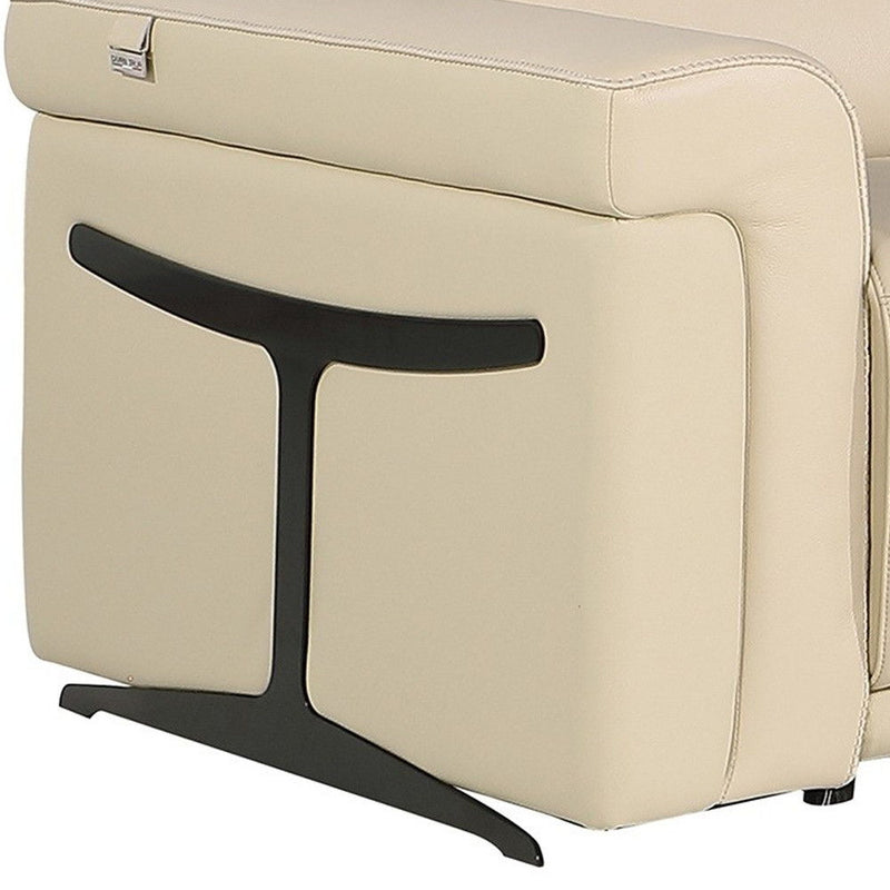 Italian Leather Modular L Shaped Six Piece Corner Sectional With Console - Beige