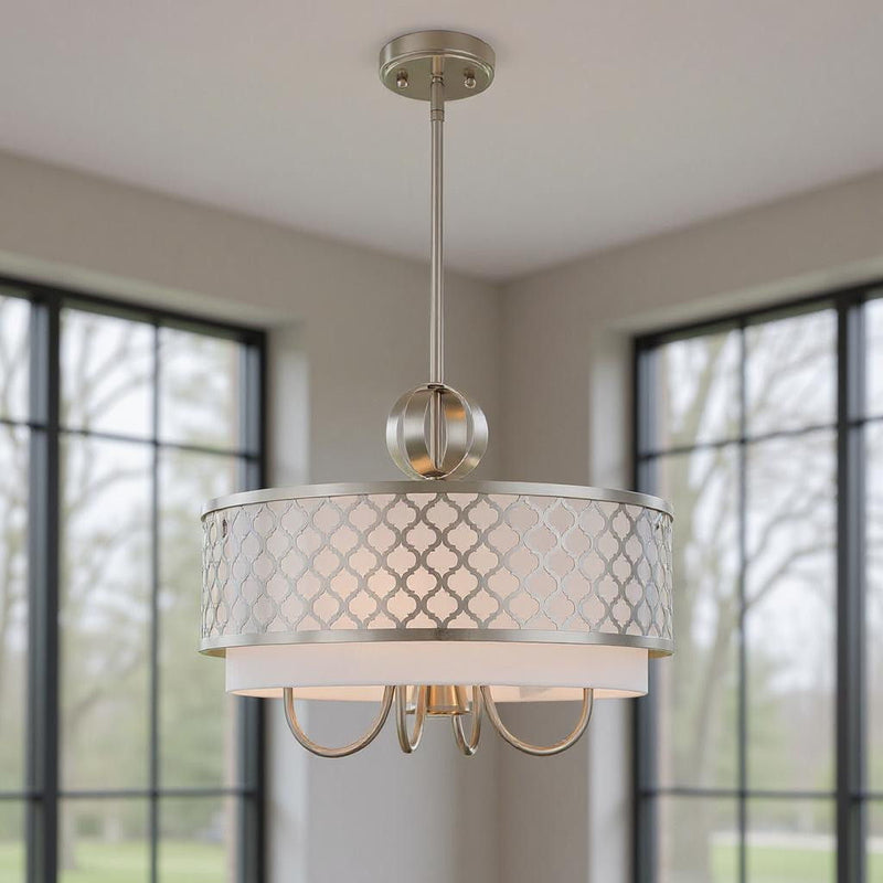 18" Five Light Dimmable Chandelier With Shades - Nickel