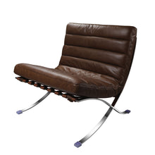 Load image into Gallery viewer, Tufted Leather Upholstered Folding Lounge Chair - Brown / Silver
