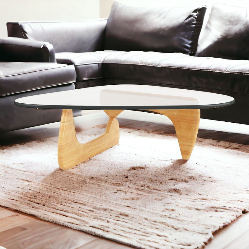 Glass And Solid Wood Triangle Coffee Table - Clear And Natural
