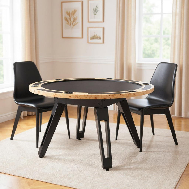 Round Convertible Game Table - Natural Burl / Black