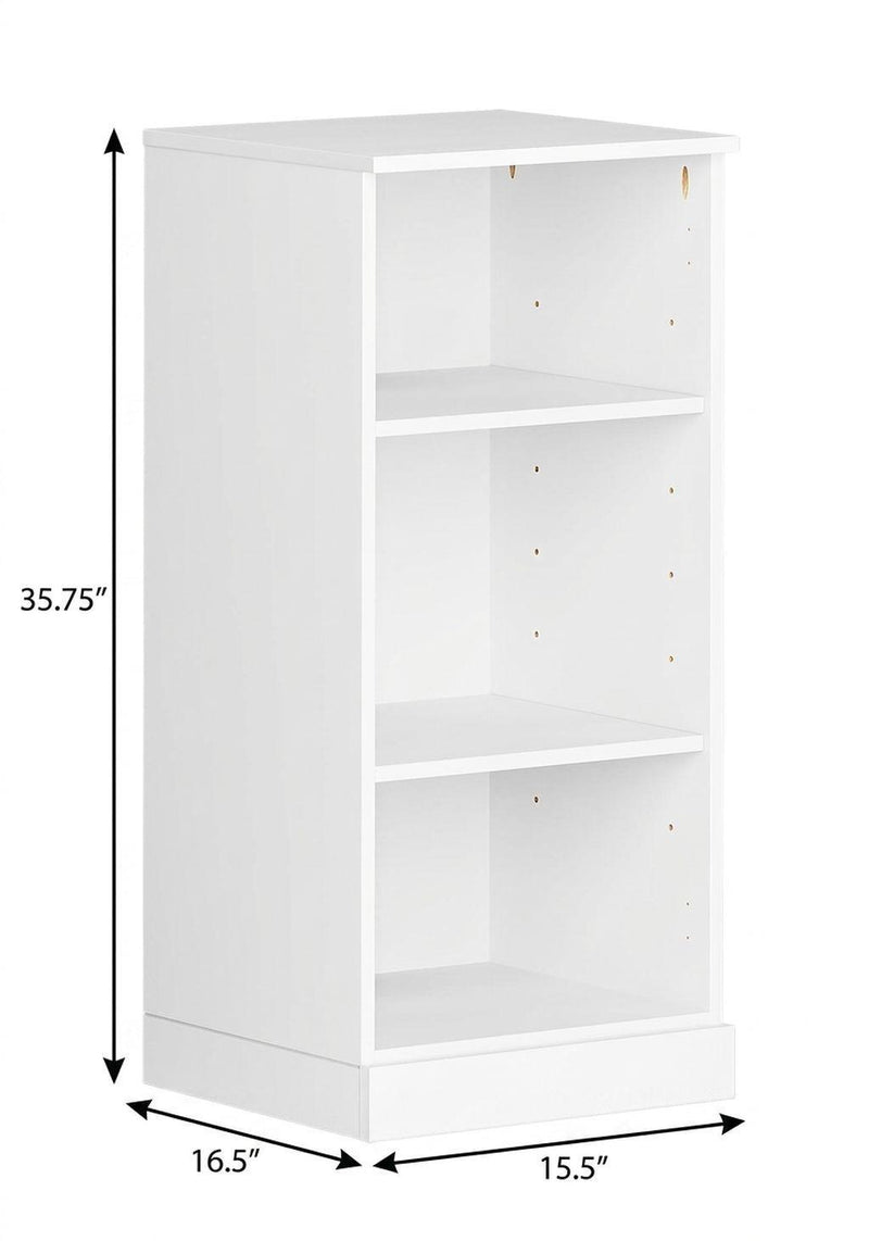 Solid Wood Adjustable Three Tier Library Bookcase - White