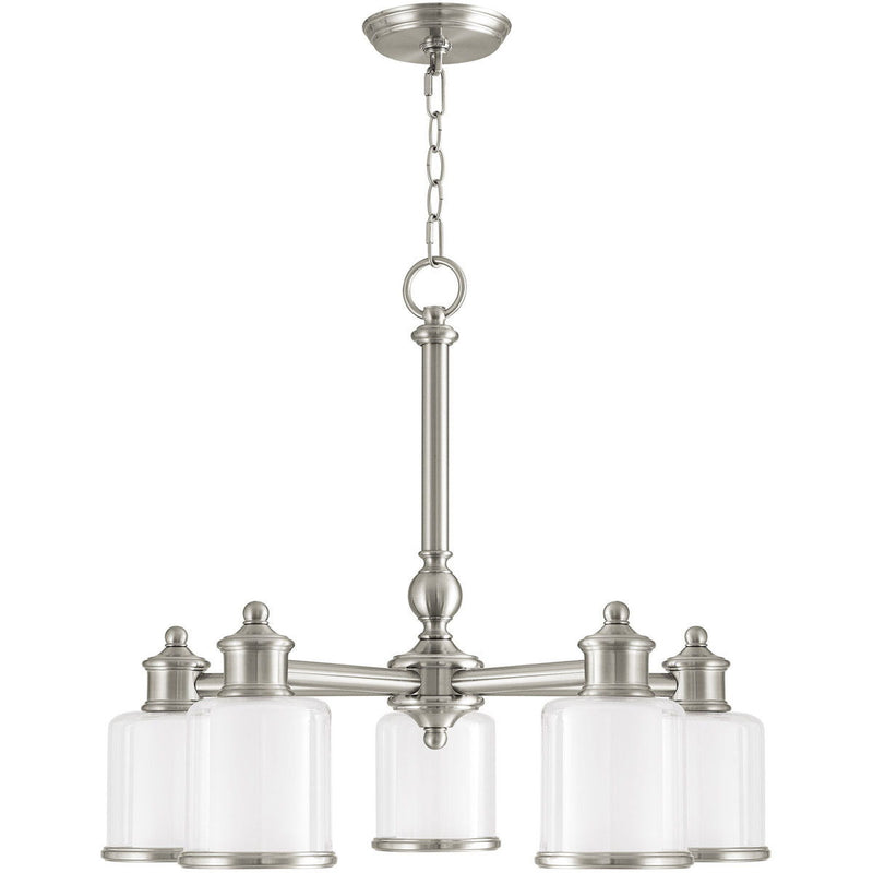 Five Light Metal Dimmable Chandelier With Shades - Nickel / Clear / Opal