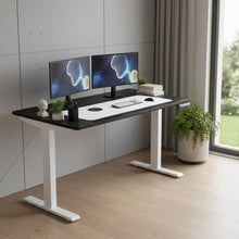 Load image into Gallery viewer, Adjustable Black and White Wood and Stainless Steel Rolling Computer Desk
