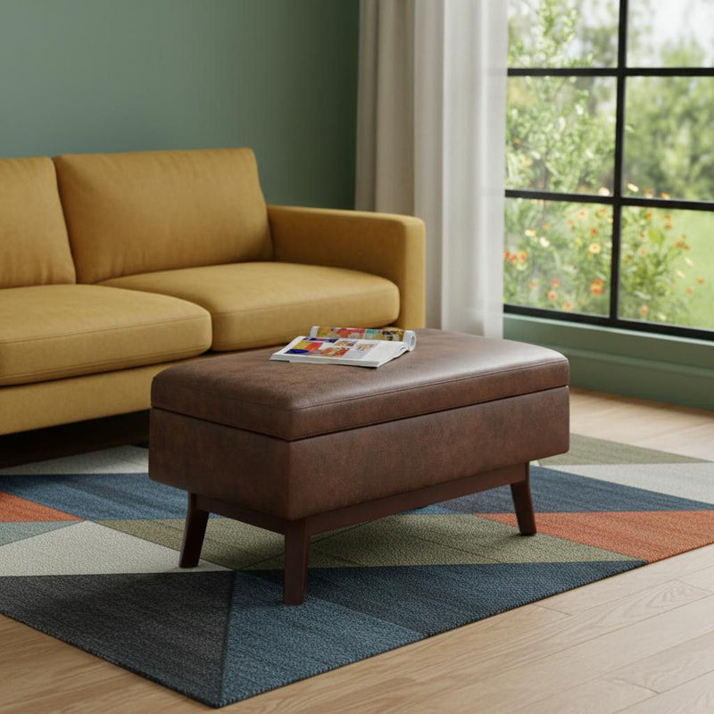 Cocktail Leather Ottoman With Storage - Brown