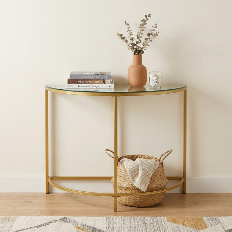 Clear And Glass And Iron Half Circle Three Leg Console Table - Gold
