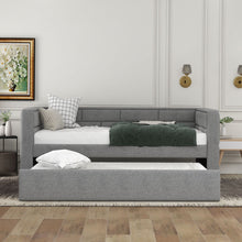 Load image into Gallery viewer, Upholstered Twin Size Daybed With Trundle, Padded Back And Sides - Gray
