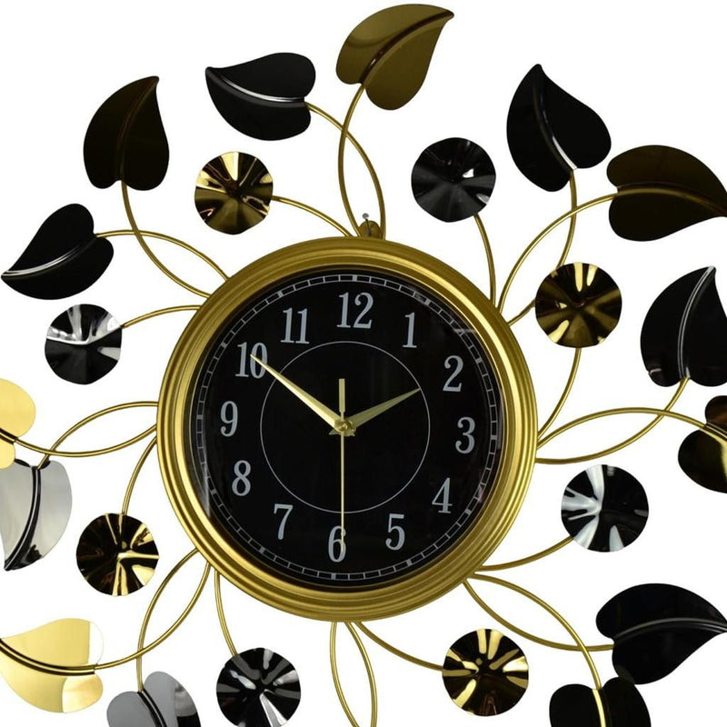 Silent Analog Floral Round Wall Clock - Gold / Black / Silver